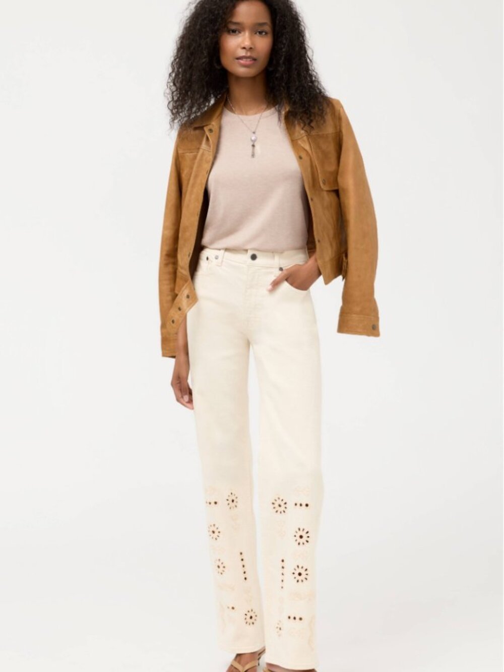 NWT Johnny Was straight leg jeans with eyelet embroidered pattern size 26 - Picture 4 of 8